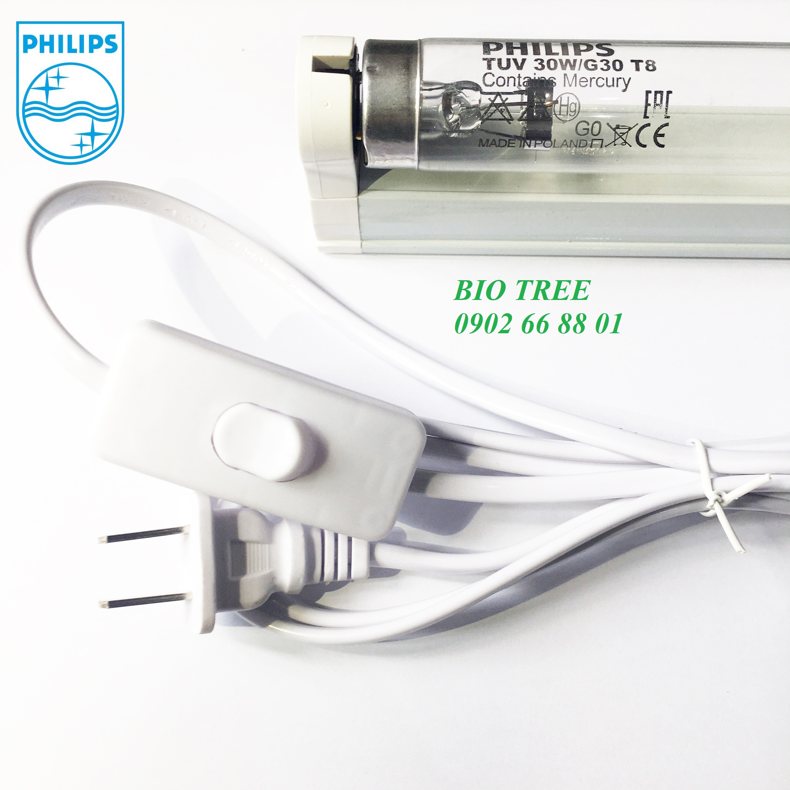 Bộ Bóng đèn UV diệt khuẩn Philips TUV 30W G30 T8 dài 90cm